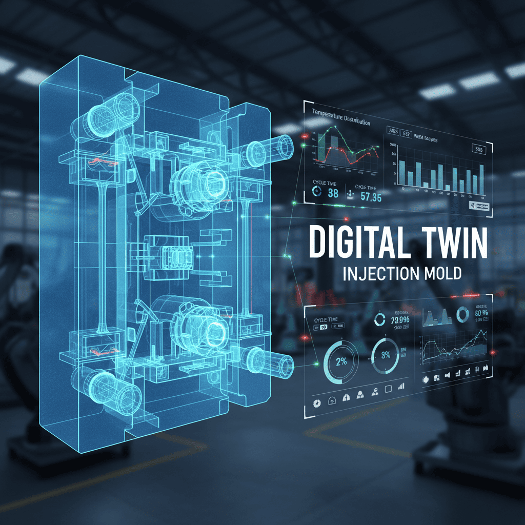 A computer screen showing a digital twin of a mold