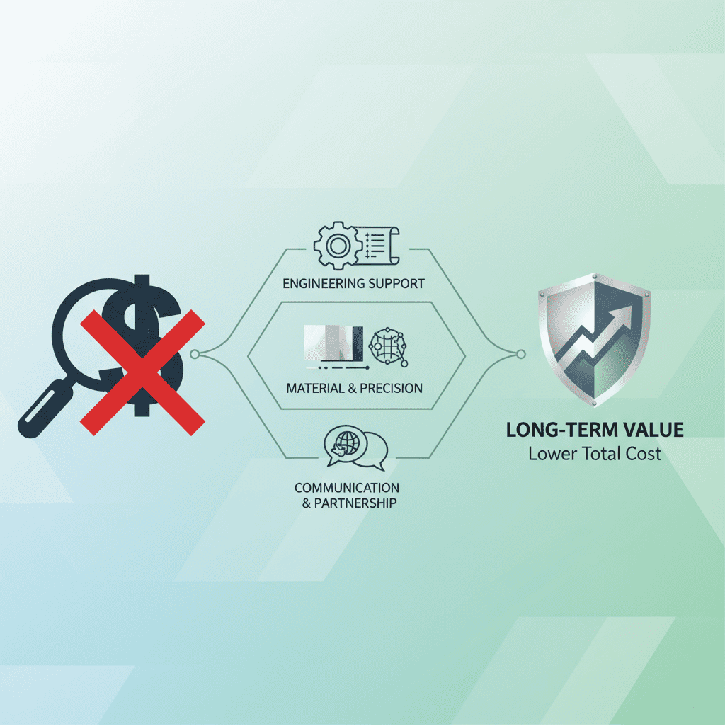 An engineer inspecting a plastic molded part with calipers