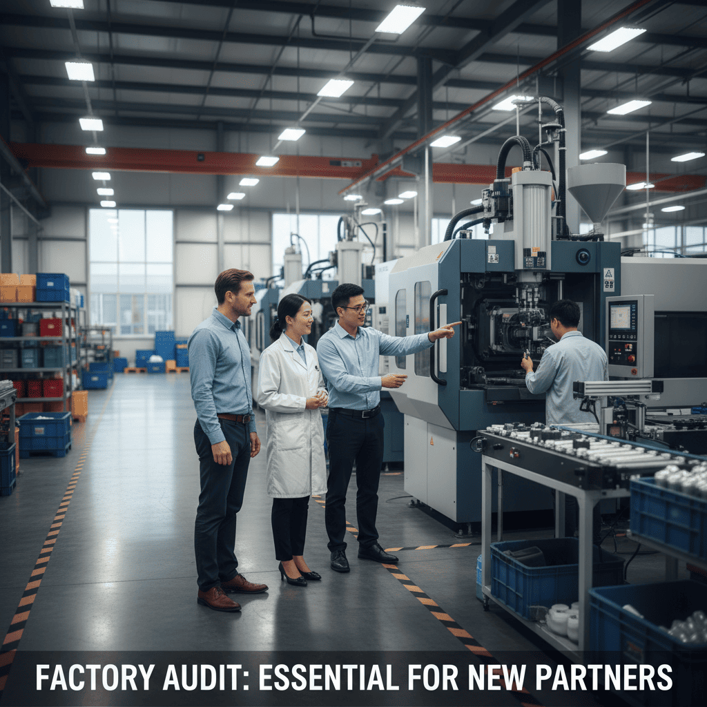 A team of clients touring a clean and organized injection molding factory floor