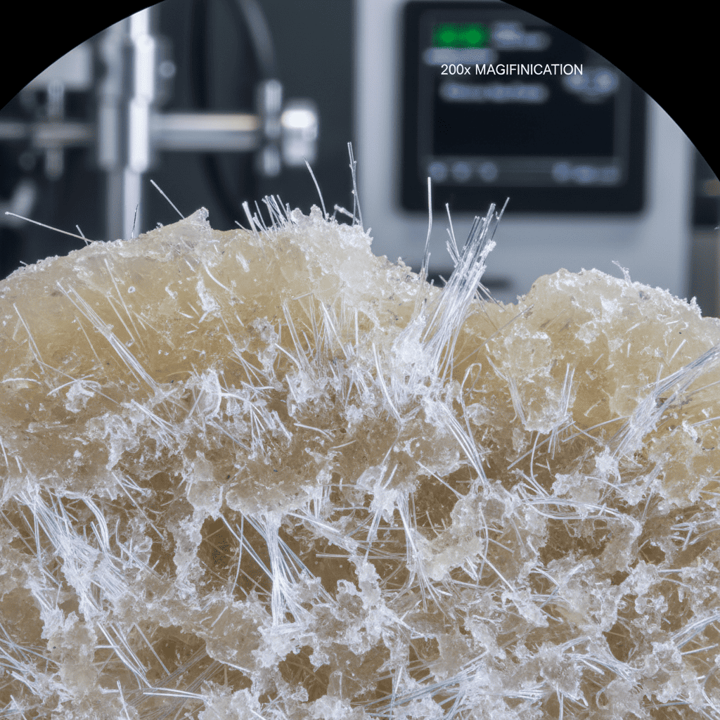 Glass fibers being mixed with plastic pellets