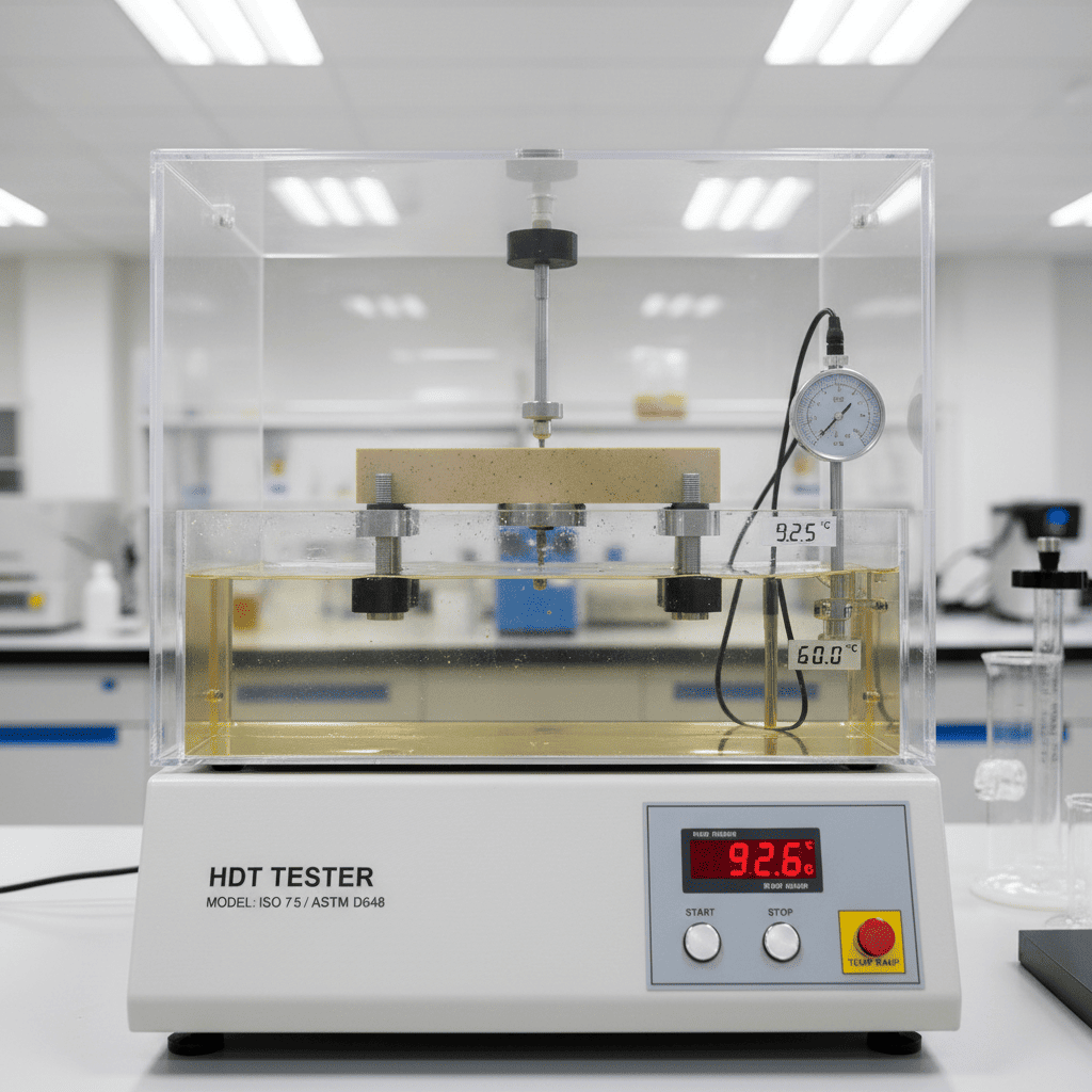 A plastic part bending under heat and pressure