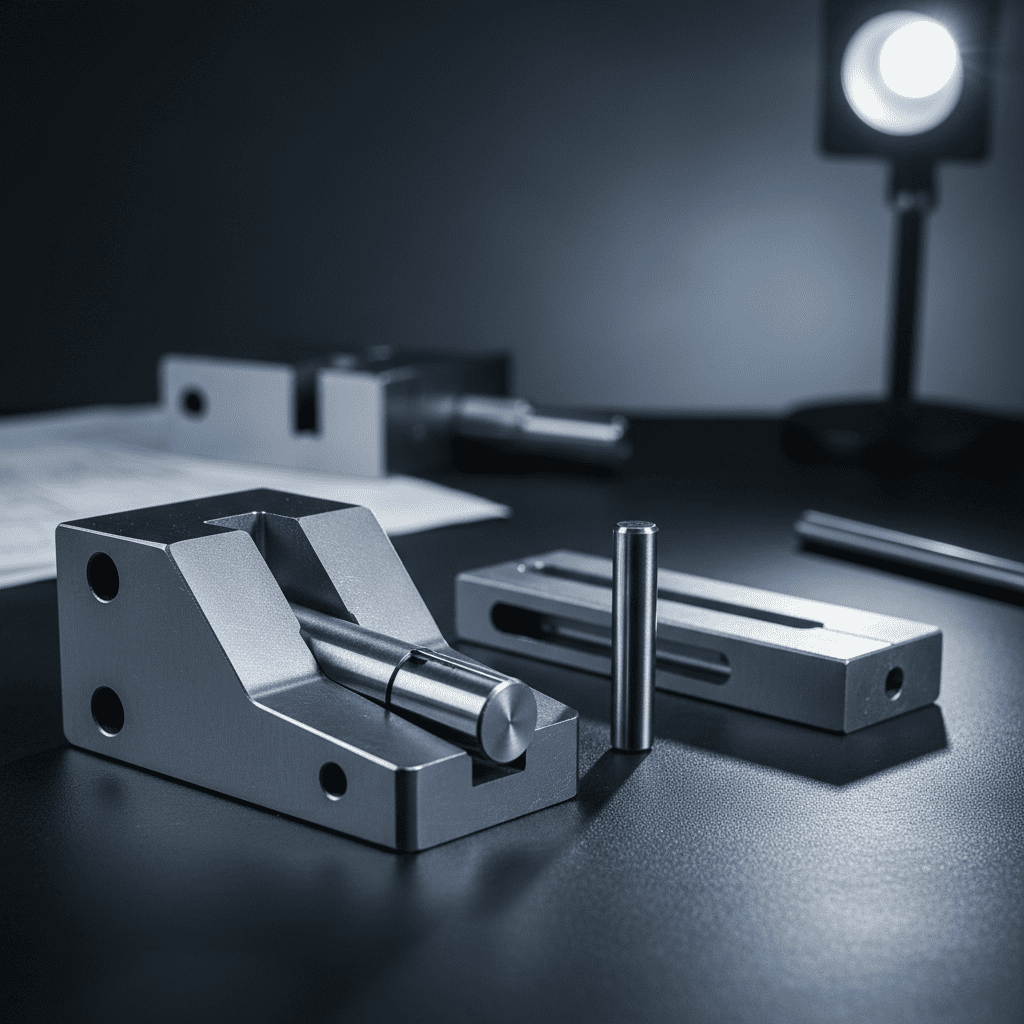 A close-up view of a high-precision slider and its guide bushing in a mold