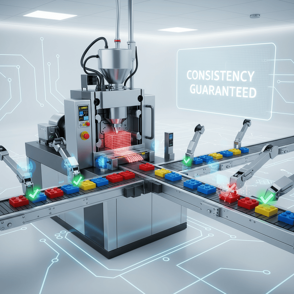 An engineer inspecting a high-precision steel mold for plastic parts.