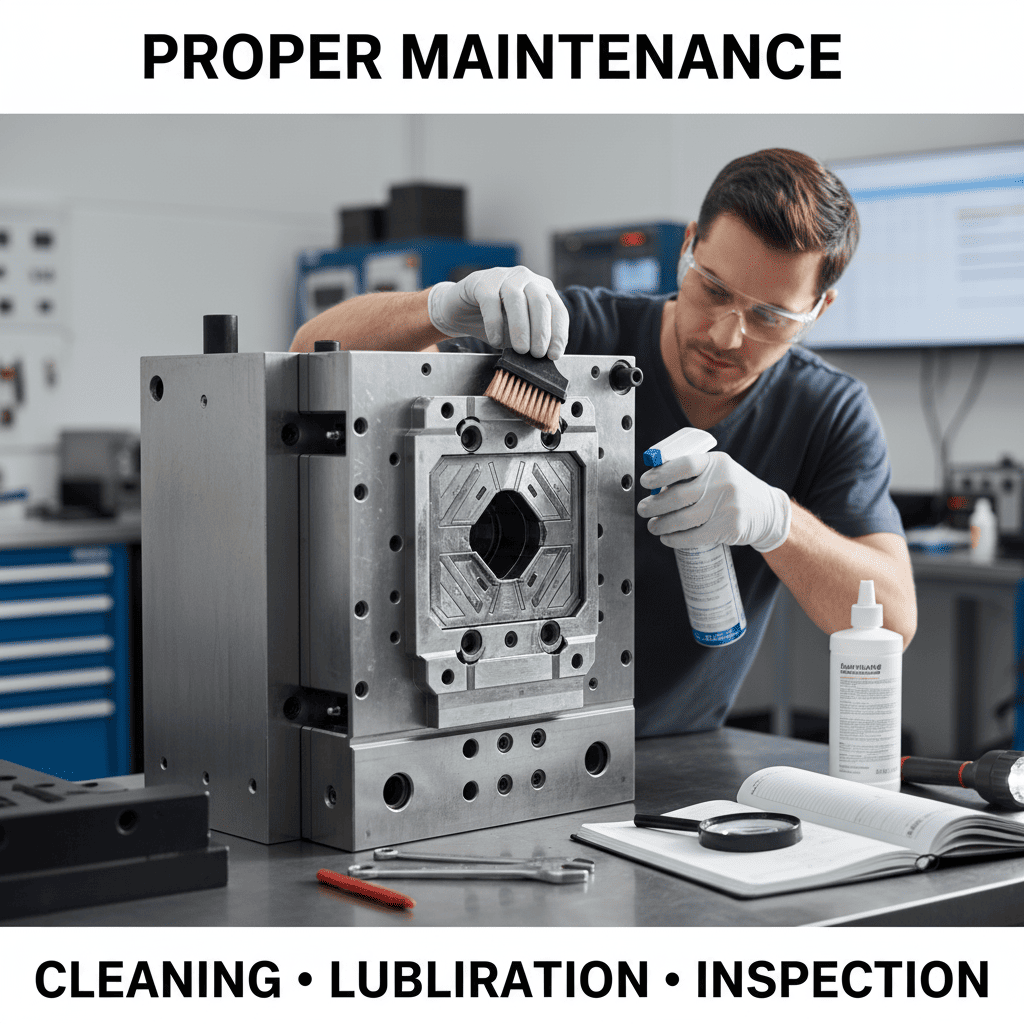 Technician performing maintenance on an injection mold