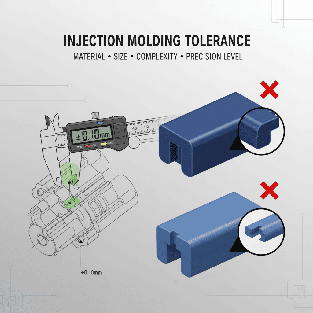 A precise caliper measuring a complex plastic injection molded part