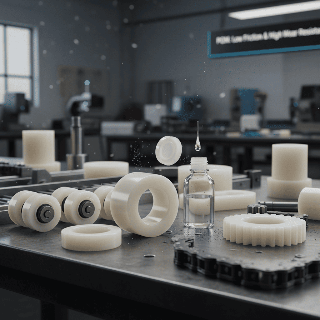 Close-up of a POM bushing inside a mechanical assembly, highlighting its smooth surface