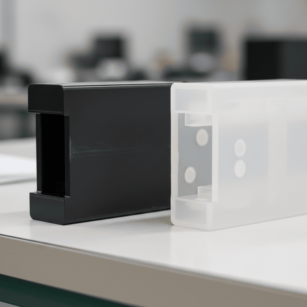 Close-up of a plastic part with a slight molding defect