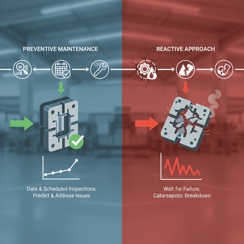 Engineer performing a scheduled preventive maintenance check on an injection mold