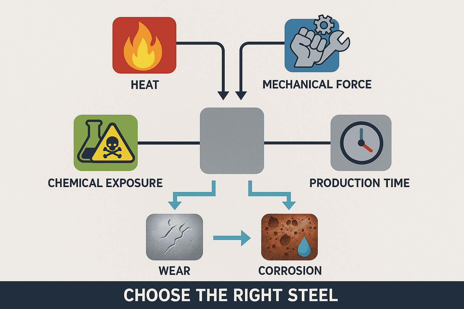 A close-up of different steel blocks for injection molds