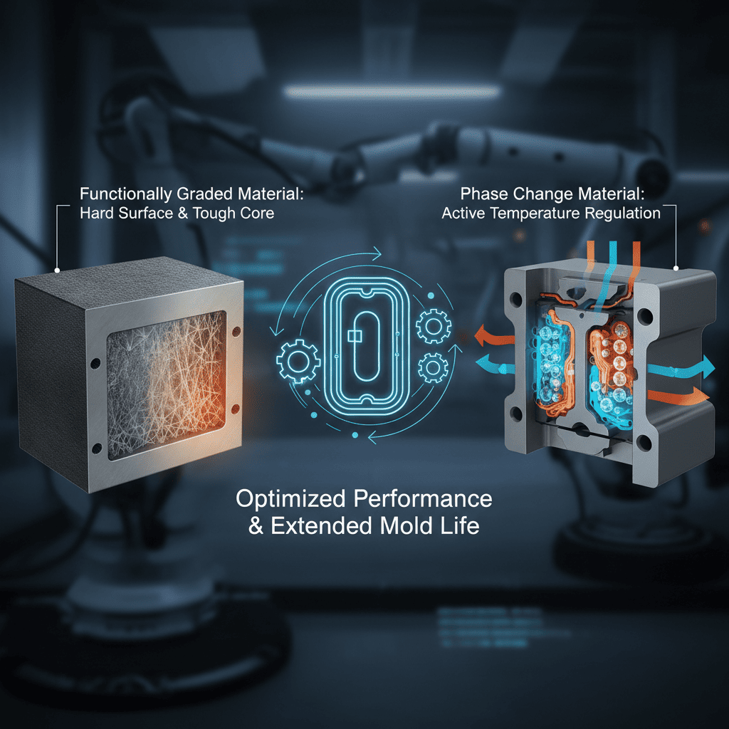 An illustration showing the layered structure of a functionally graded material for a mold