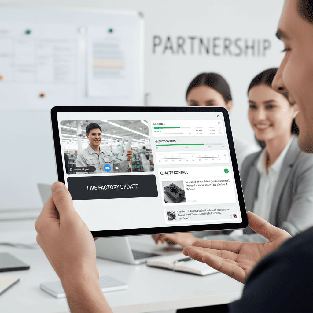 A project manager on a video call discussing mold design with a client