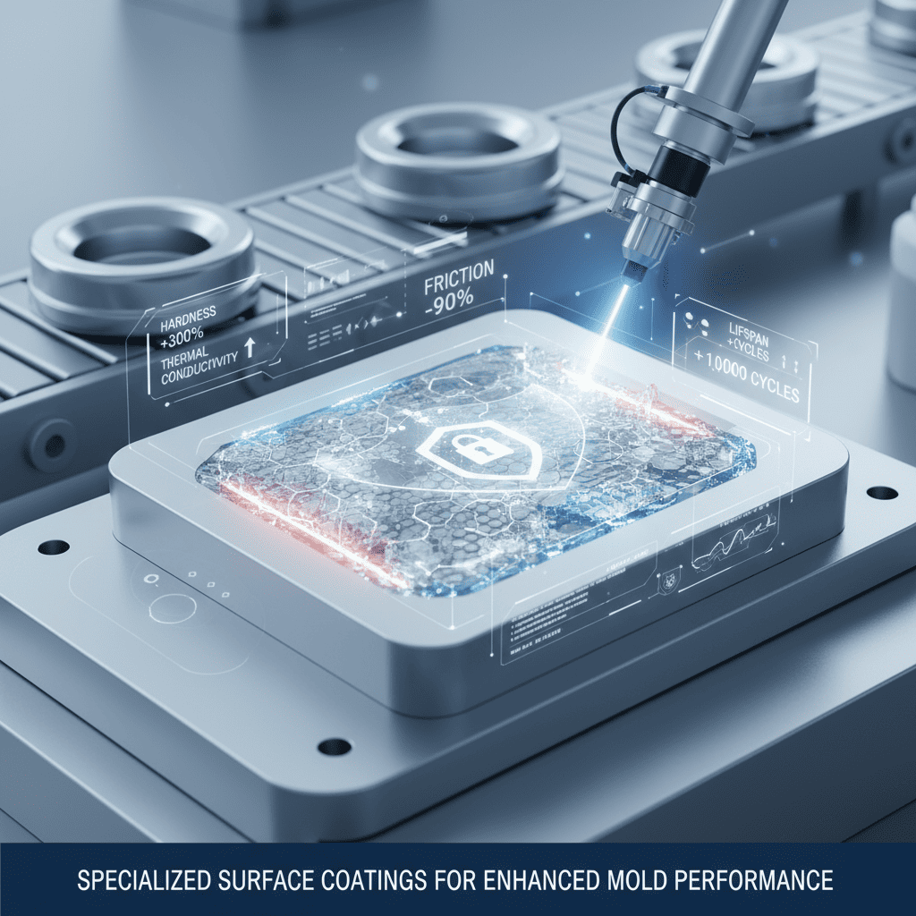 A microscopic view showing a smooth, advanced nano-coating applied to a mold cavity surface