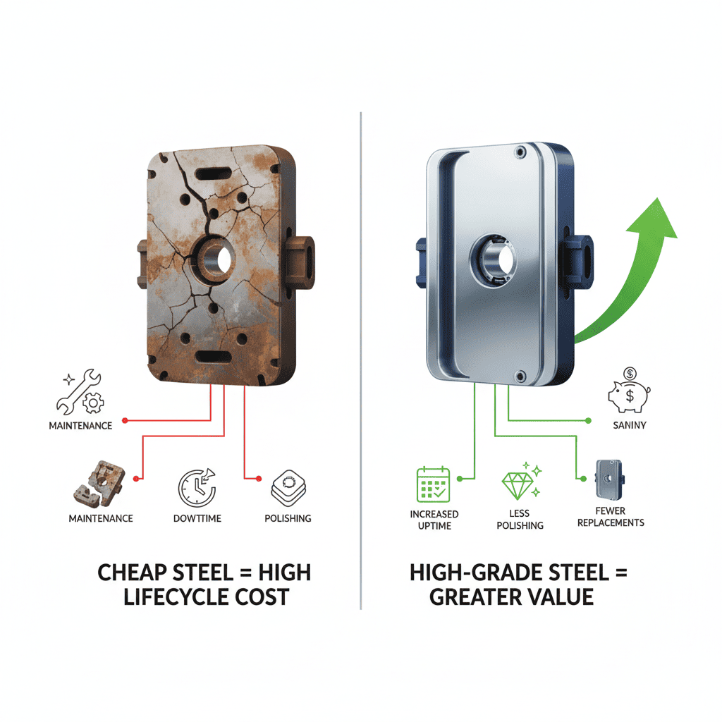 A graph showing initial cost vs. total lifecycle cost for different steels