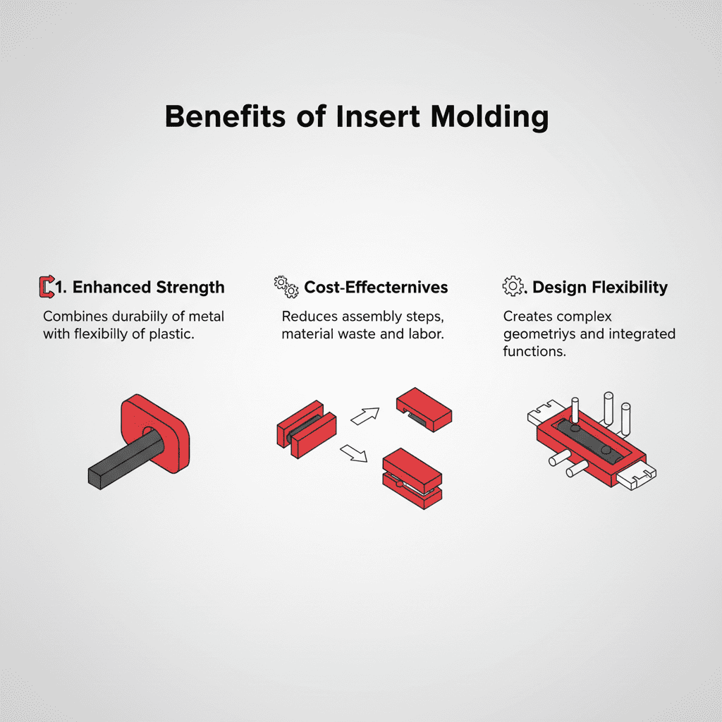 A chart comparing the costs of traditional assembly vs. insert molding.