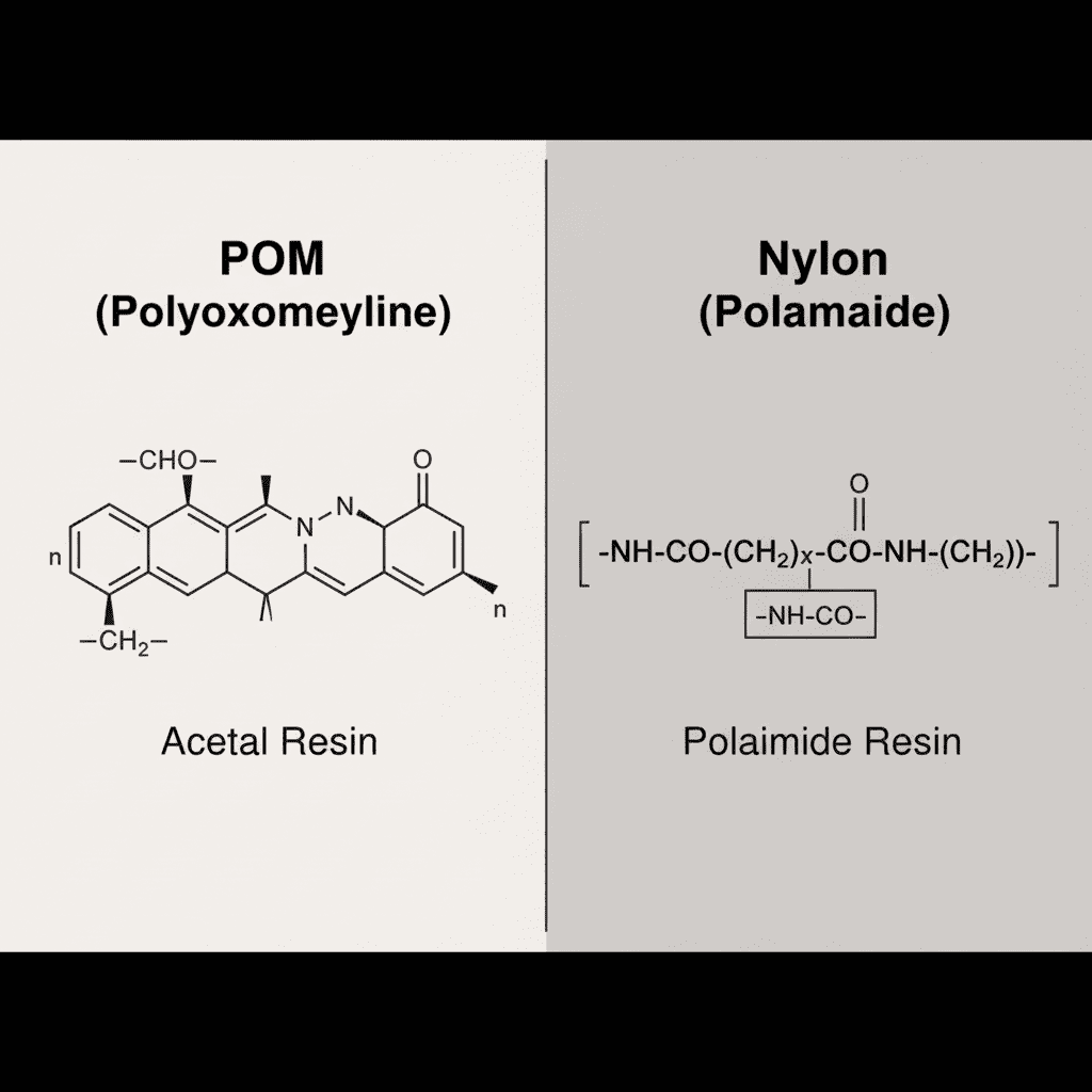 Chemical structure of POM compared to Nylon
