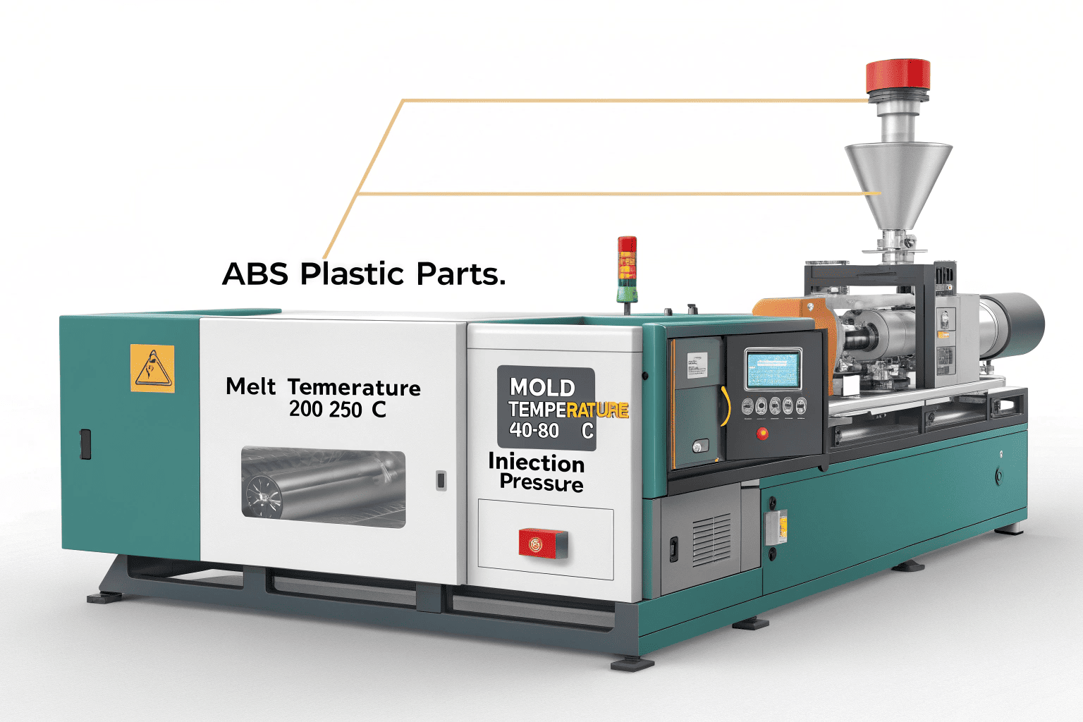 A close-up of an injection molding machine control panel