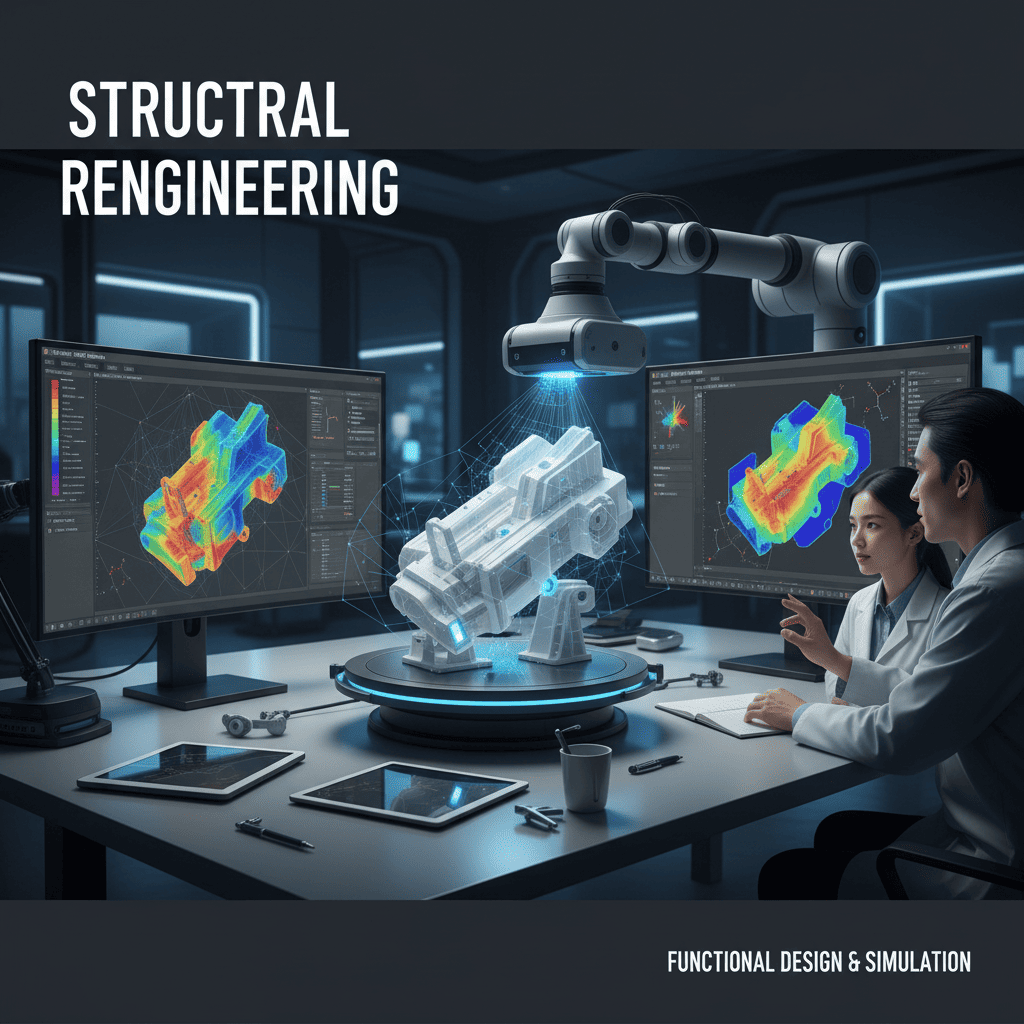 A computer screen showing a 3D model with structural analysis highlights