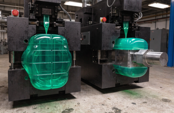 A comparison of a standard plastic part and a part with a metal insert