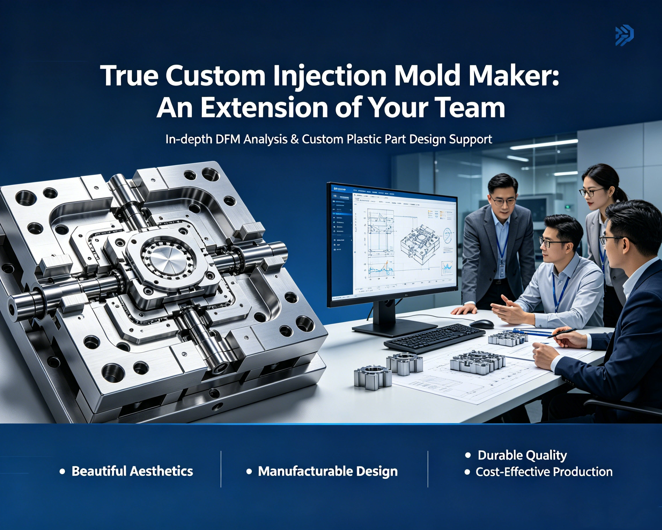 A DFM analysis report showing potential improvements on a 3D model